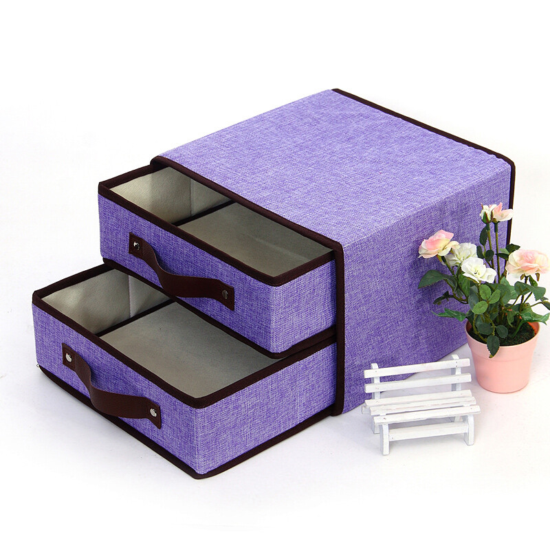 家英双抽屉亚麻折叠衣物收纳箱 粉色中号，打造整洁有序的居家空间